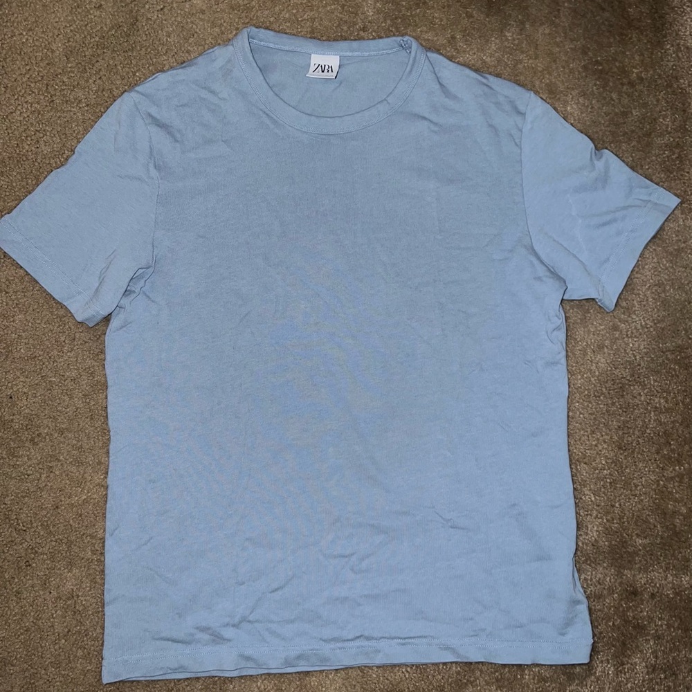 Zara Men's Soft Rib T-Shirt Light Blue